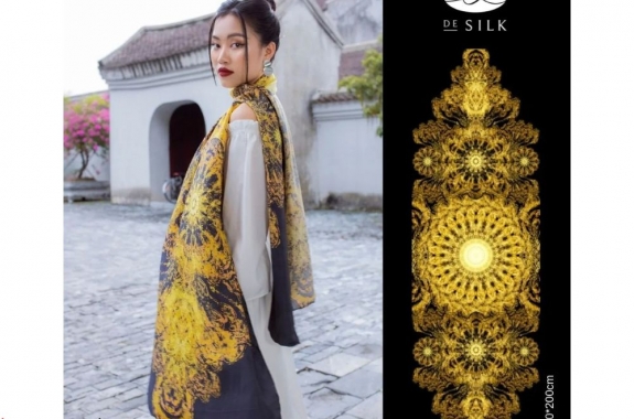 Gold gilding black long silk scarf